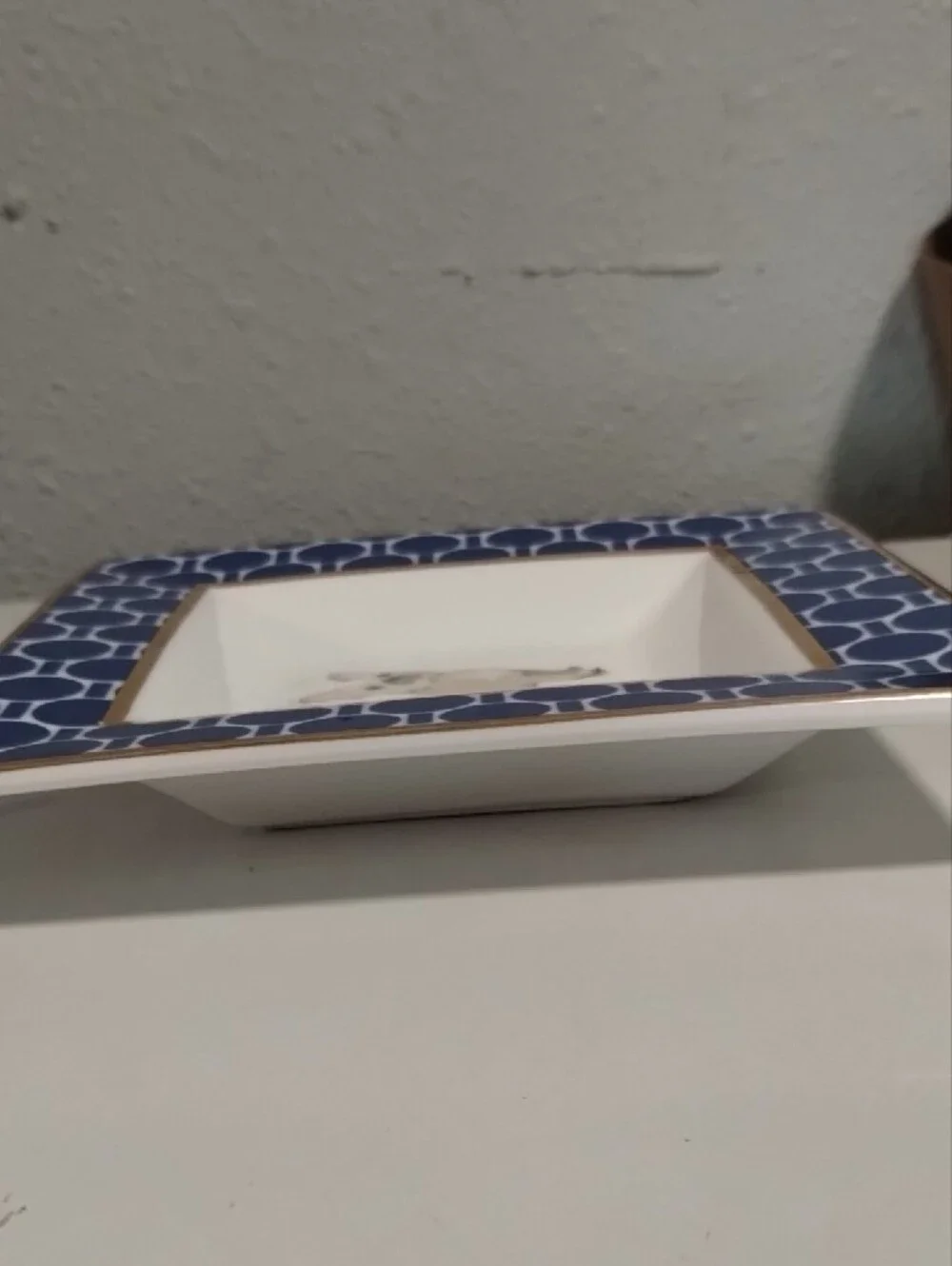 Blue Polka Dot Ceramic Trinket Dish with Dog Motif